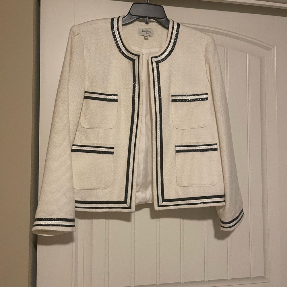 Neiman Marcus White Blazer with Black Accents